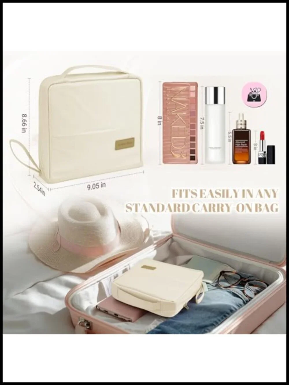 Standing Makeup Bag with Compartments, Portable Leather Cosmetic Bag for